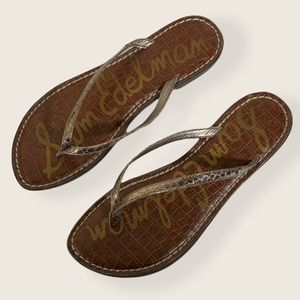 Sam Eldeman Thong Flip Flops Metallic Gold Size 7